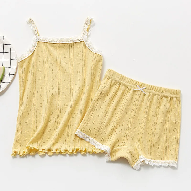 Детская одежда для малышей, детские летние комплекты одежды для маленьких девочек, Хлопковый вязаный жилет и шорты с кружевом, одежда для малышей, короткий комплект