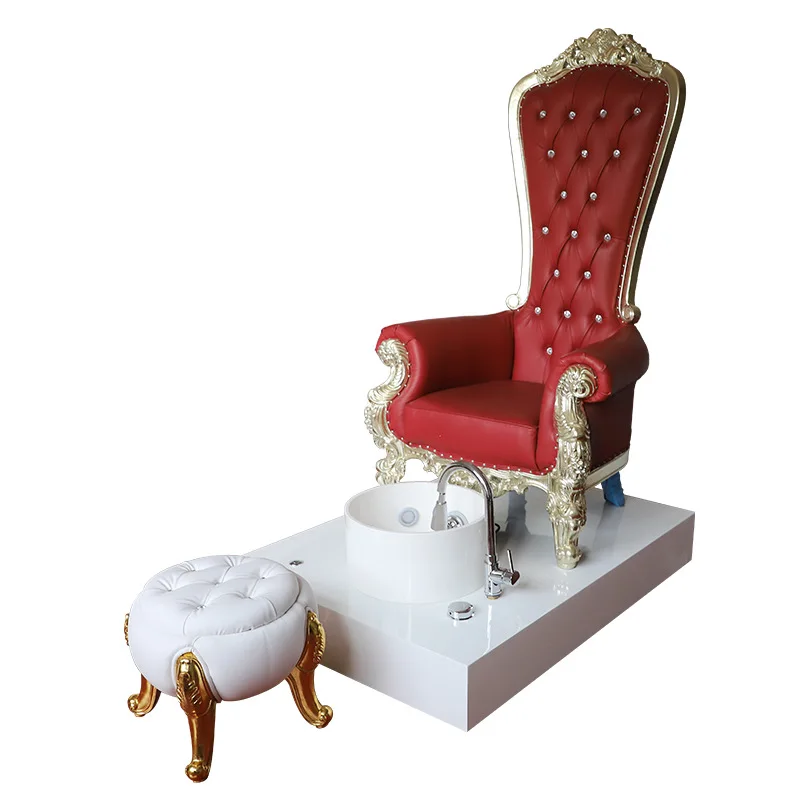 Red Color Queen Throne Chair Pedicure Salon Throne Chair High Back Washing Foot Chair