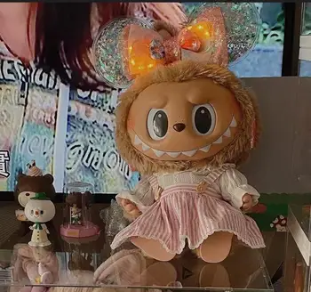 Labubu Doll with Hanfu Dress Suit 38cm Vinyl Plush Toy with PVC Hat and PP Shoes DIY Cartoon Style with Clothes Included