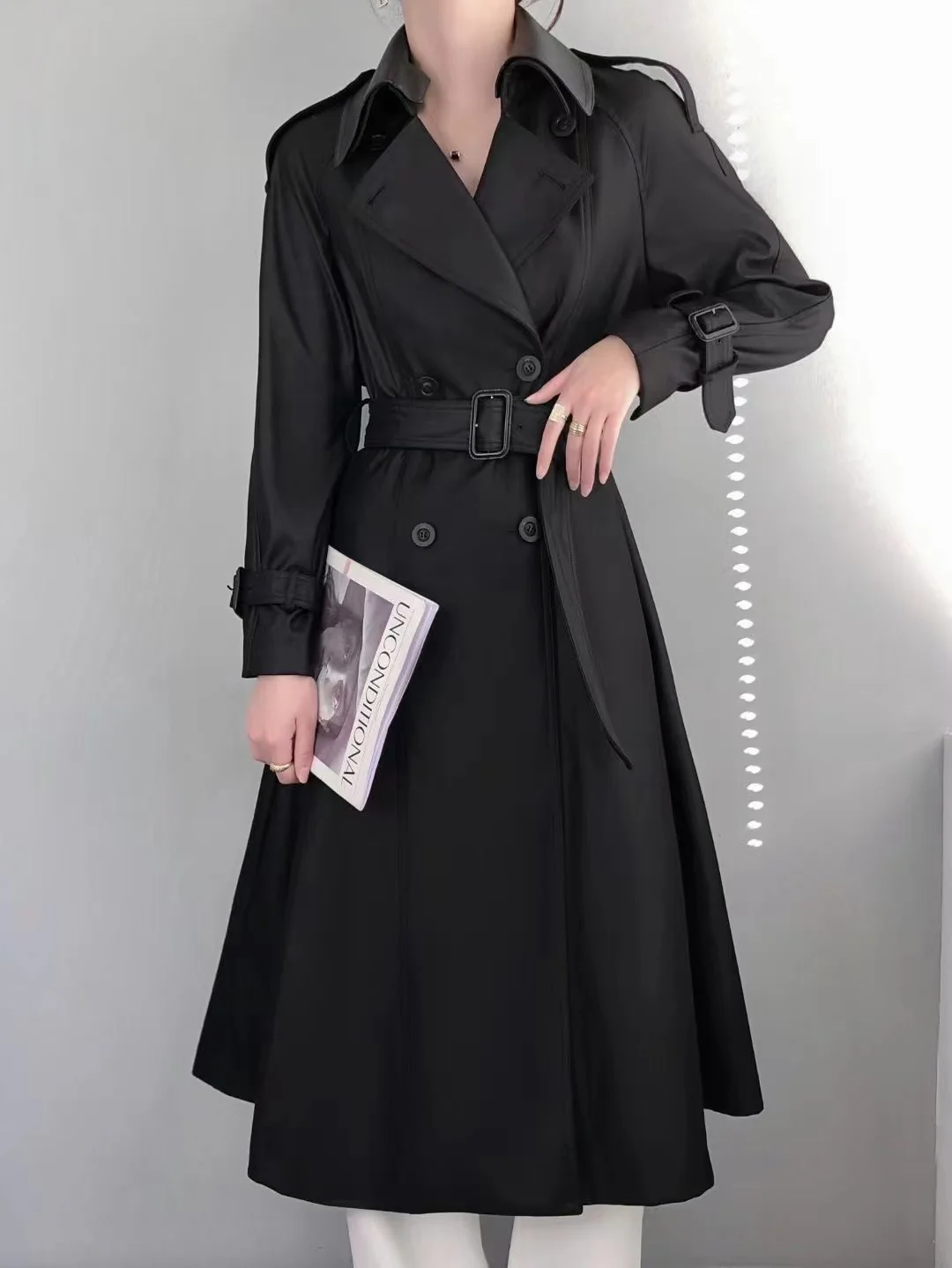 France Luxury Customized Ladies Spring Autumn Windbreaker Long Trench Jackets Coat Women