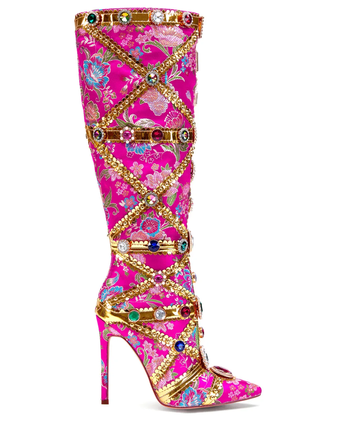 2023 Winter Color Diamond Women High Heel Wide Shaft Ladies Rhinestones Knee High Boots - Image 2