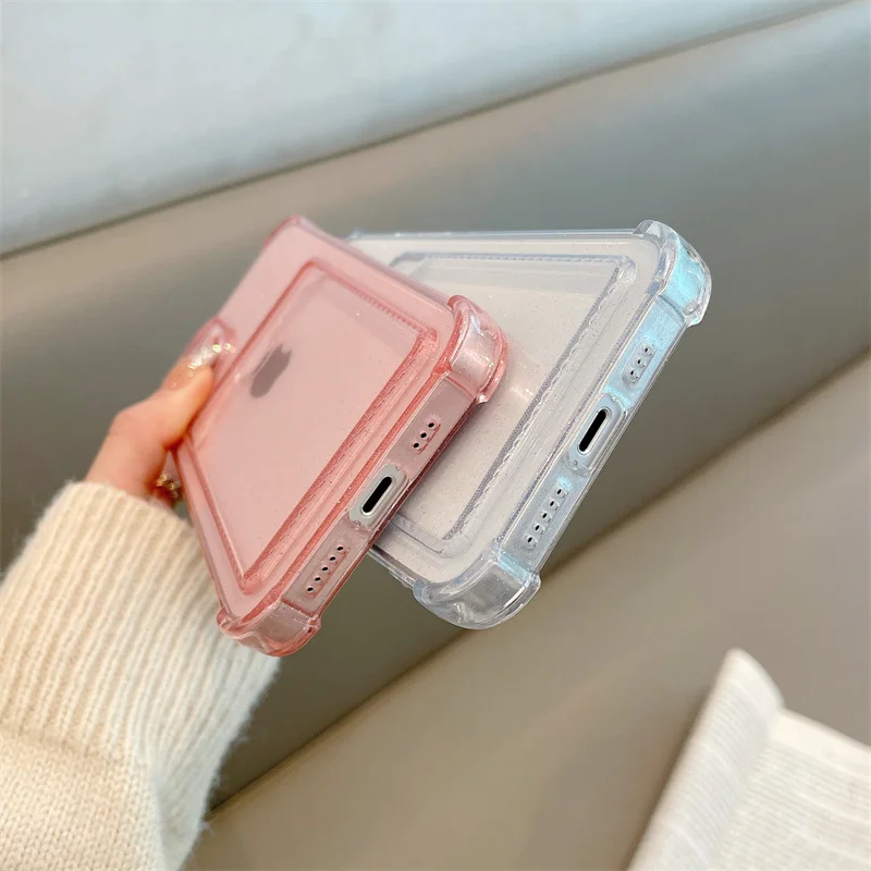 Clear Glitter Wallet Card Slot Holder Soft Case for iPhone 13 11