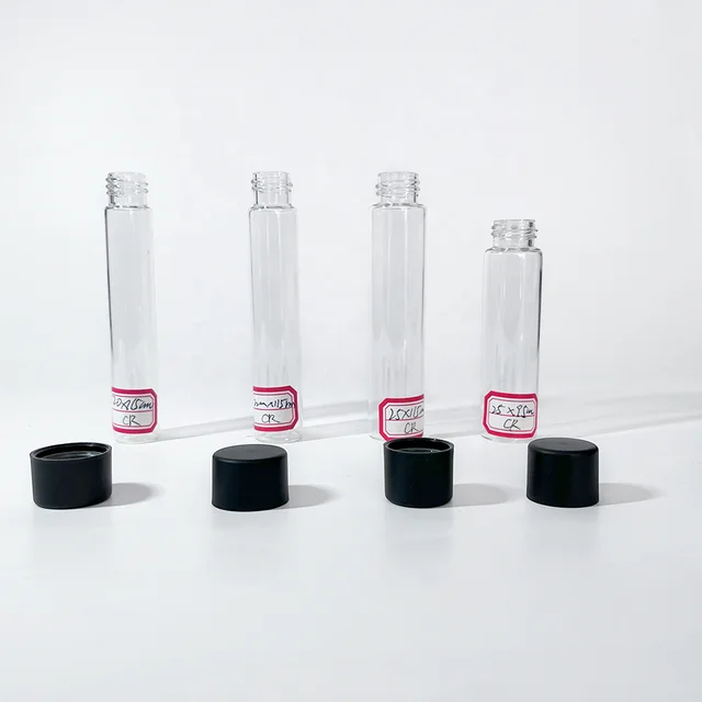 pre-roll glass tubes Black Cap Child Resistant cap Glass Bottle Clear Borosilicate Glass Vials