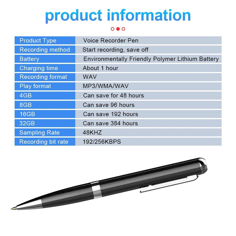 Details about   Rechargeable Digital Voice Recorder REC Recording Pen 96 Hours Pure Voice 