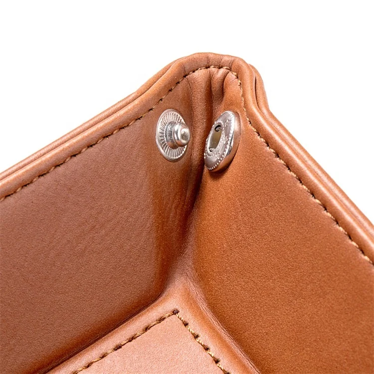 Small MOQ Custom Laser Engraved Logo Folding Snap Luxury Leather Storage Tray for Gifts
