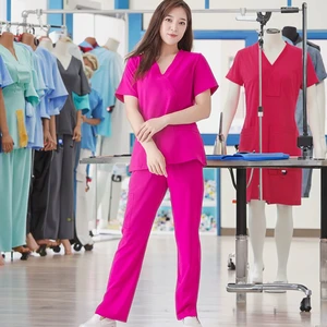 Women's Short Sleeve Nurse & Doctor Scrub Sets Woven Fabric Polyester/Rayon/Spandex Hospital Use OEM Service Factory Wholesale