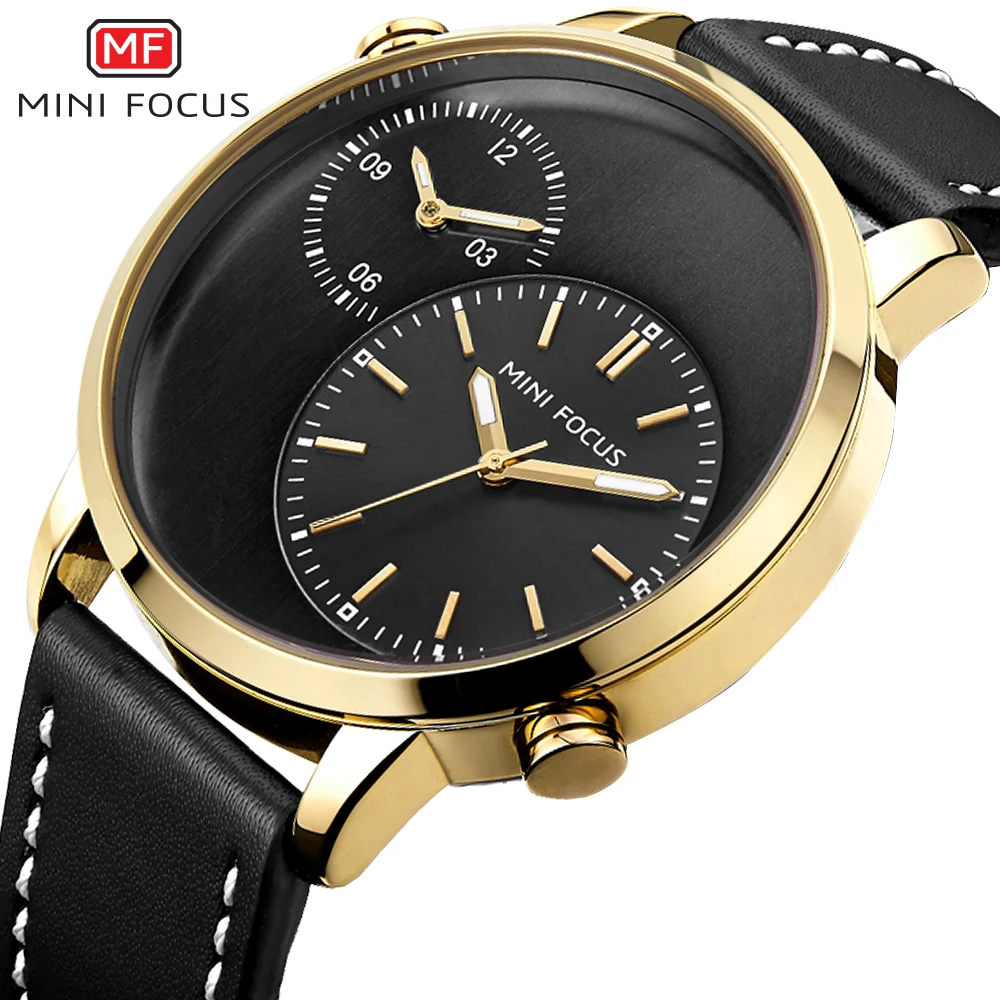 MINI FOCUS MF0035G Elegant  Men Quartz Watch Rose Golden 2 Time Zone Marine Dial  China Luxury Casual Watches
