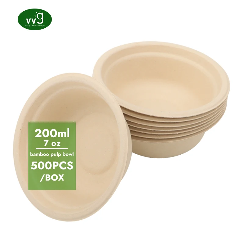VVG Biodegradable Compostable Bamboo Paper 7oz Small Round Eco Friendly Disposable Ice Cream Serving Smoothie Bowls