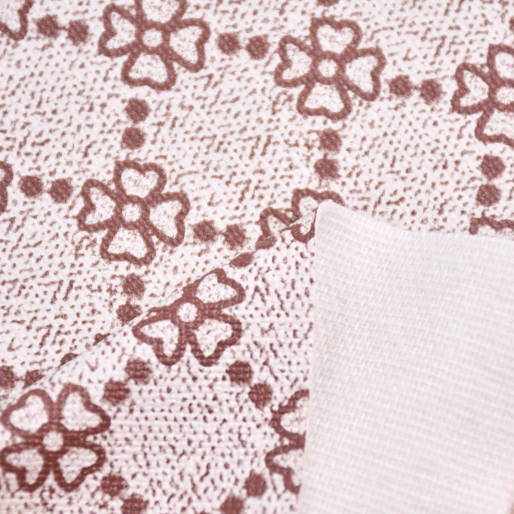 Stock Lot Cheap Custom Fabric Flowers Design Vinyl Rexine Printed Pvc Faux Leather for Decoration Bag