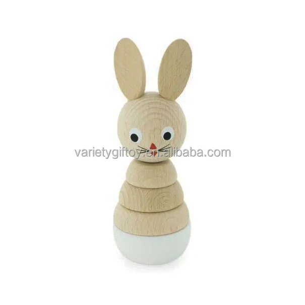 Wooden Beech Bunny Animal Stacker Baby Toy Children Rabbit Stacking