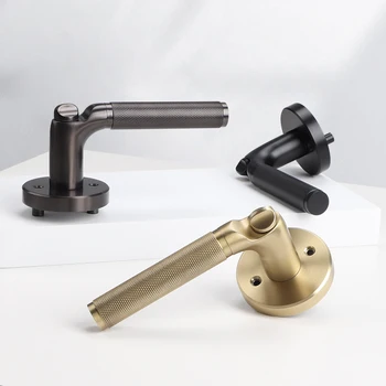 Stainless steel bedroom wooden door lock handle, knurled lever handle lock for room door, suitable for apartment doors