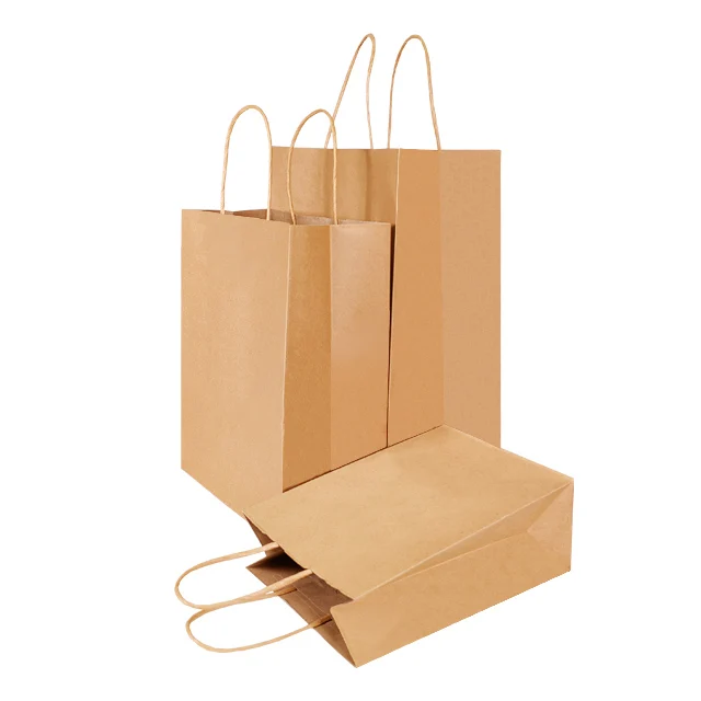 Custom Design White And Brown Kraft Shopping Paper Bag Twisted Handle