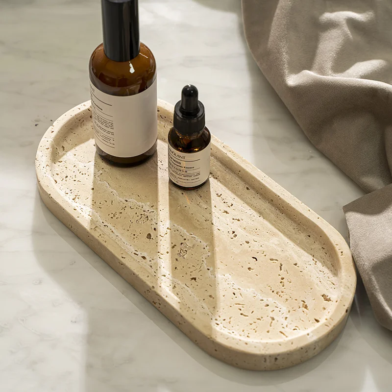 Wabi-sabi Style Natural Travertine Stone Vanity Tray