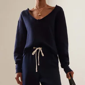 Clothing Manufacturers Custom Spring Summer Autumn V Neck Long Sleeve Pullover Sweatshirt