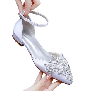 Custom High Quality Women's Embroidered Wedding Pumps Luxury Satin Flats Pointed Toe for Parties Bride Dress Summer Spring