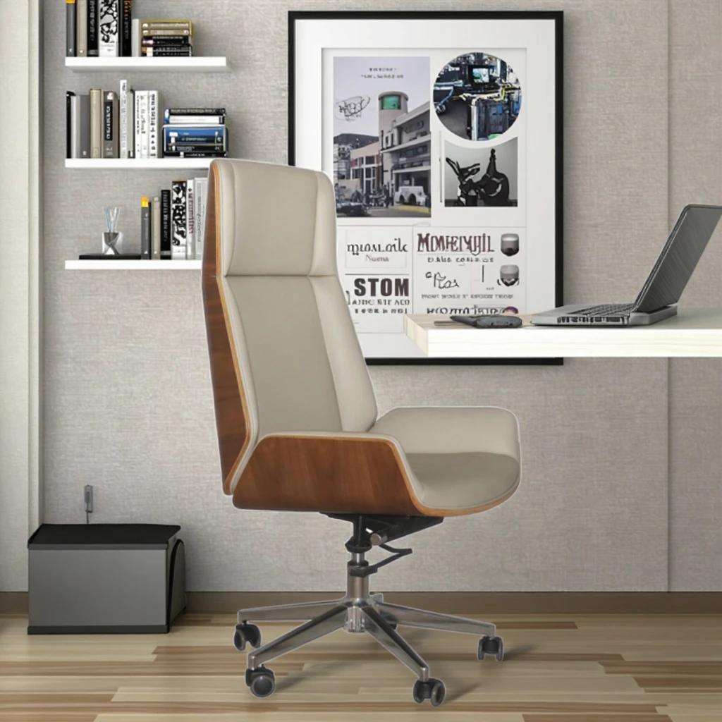 Mid Back Office Task Chair PU Leather Surface Fixed Tilt Angle Ergonomics Support 2