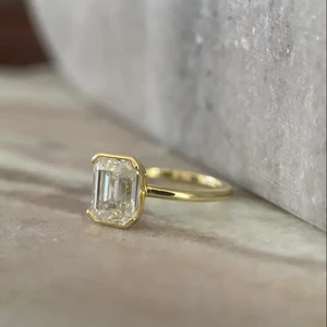 Certified IGI Emerald Cut Moissanite Diamond Engagement Wedding Romantic Anniversaries Parties-Bezel Setting Gift