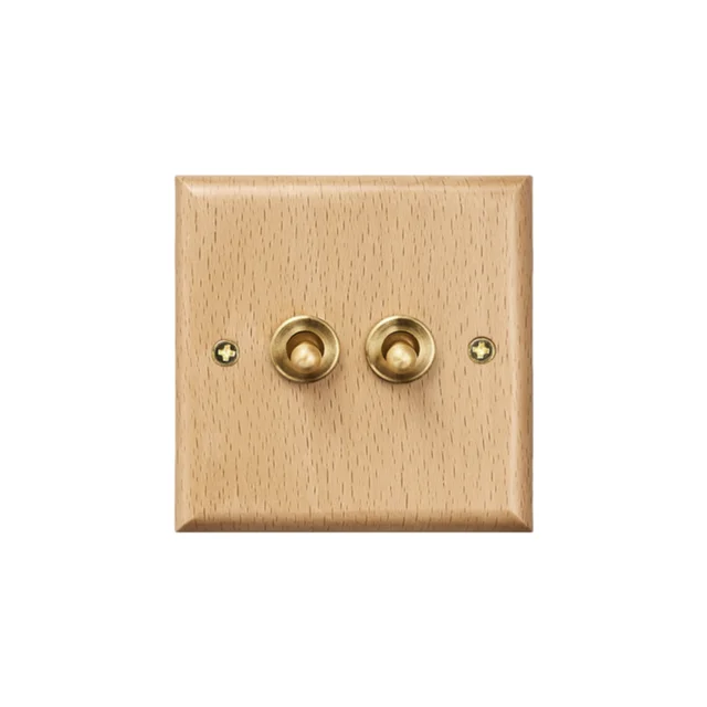 Light Switch Real Wood Panel VLG Factory UK EU Standard 250V 16A 2 Gang 2 Way Brass Lever Wall Toggle Switch On-Off
