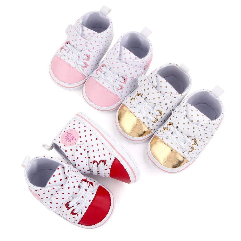Color Matching High Top Round Polka-dot Soft Sole Non-slip Baby PU Casual Toddler Shoes