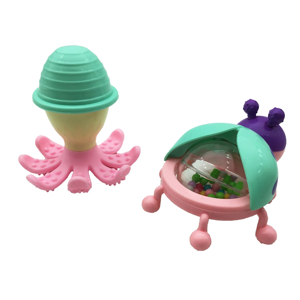 Красочные пластиковые животные ручной шейкер плюшевый осьминог леди жук колокольчики детские погремушки игрушки