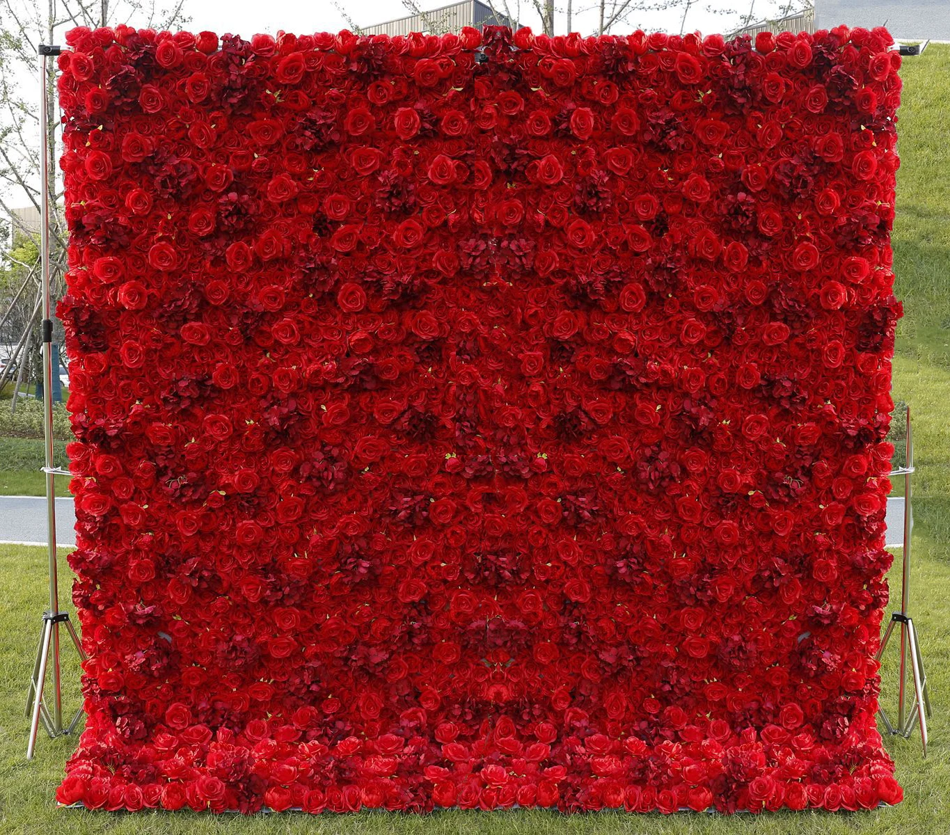 ISEVIAN Customized 10x10 8x8 Red Rose Artificial Flower Wall Panel Backdrop Wedding Decor