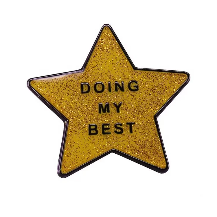 Gold Star Shape Enamel Pin Badge Custom Glitter Enamel Pins With Epoxyr Resin Domed