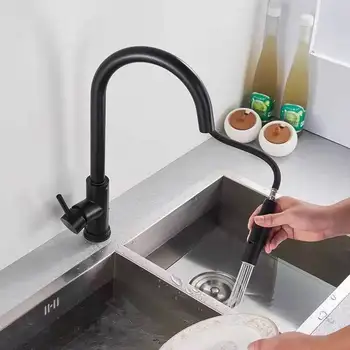 OEM Hot selling 304 stainless steel black kitchen pull-out touch sensing faucet