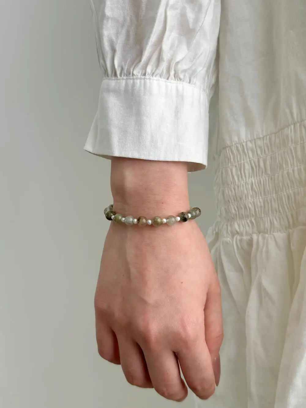 KAKODIY Religious Special Style 925 Sterling Silver Jewelry Natural Green Hair Crystal Freshwater Pearl Bracelet detail 5