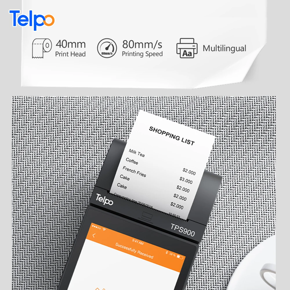 Telpo Android 10 POS Handheld Mobile Credit Card Machine With Printer