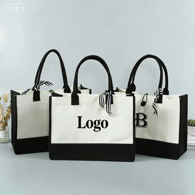 Women's Canvas Tote Shoulder Bag with Hasps Closure Portable Design Custom Logo Option Reusable Shopping Bag for Daily Use Gift