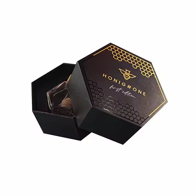 STPP debossed Full color printing embossing one bottles honey gift packaging box with  honey bee packaging box with uv technique
