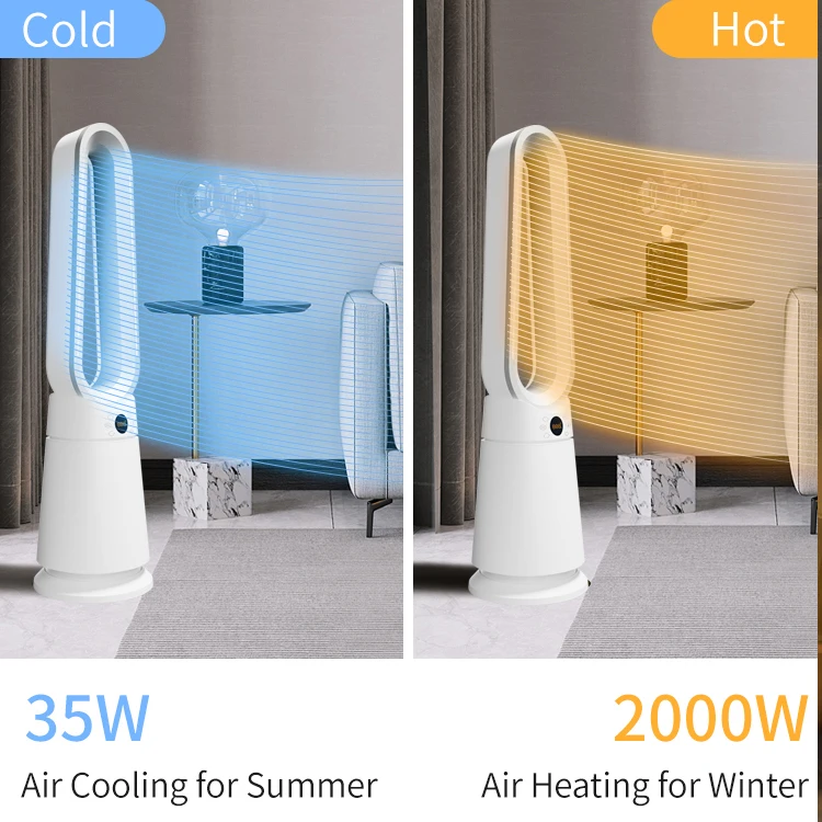 2025 Temperature Protection 2000w Table Smart Fan Heater Space Heaters Bladeless Hot and Cold Standing Fan Without Blades