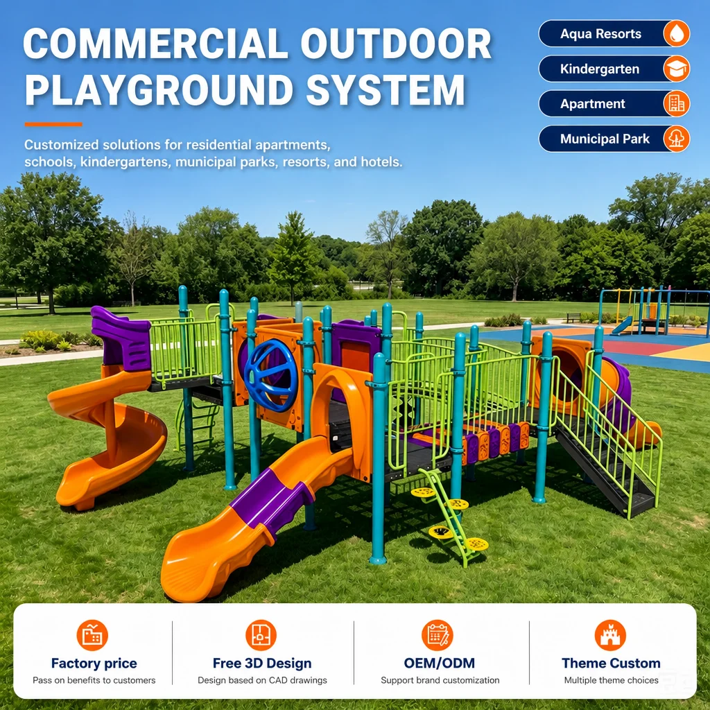 Outdoor Playground Equipment Dazzling Colors Kids Climbing Frame Slide Swing Set Galvanized Steel CE CPC ASTM Certified OEM Low