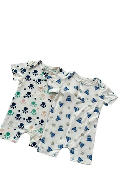 Spring and Summer Natural New Bamboo Fiber Newborn Baby Clothes Home Clothes Short Sleeve Casual Infant Clothes