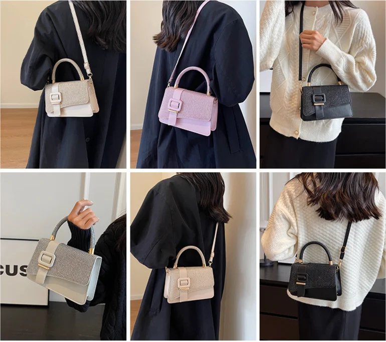 BESTELLA Wholesale High Quality Solid Color Custom Lady PU Leather Casual square Messenger Tote One Shoulder Handbag