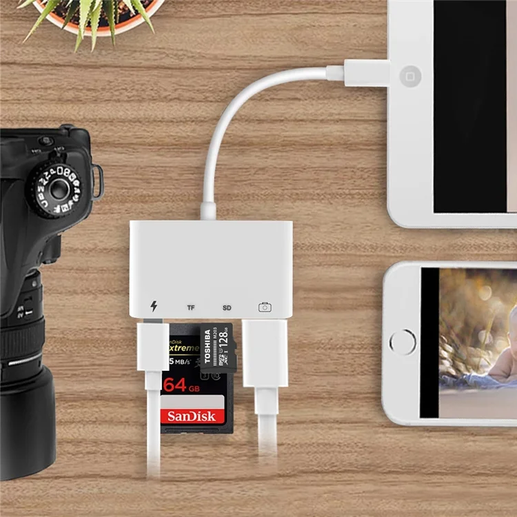 4 IN 1 Card Reader Converter for Lighting To USB for IPhone iPads Mouse Keyboard Charging U Disk Camera Sata Converter Cable