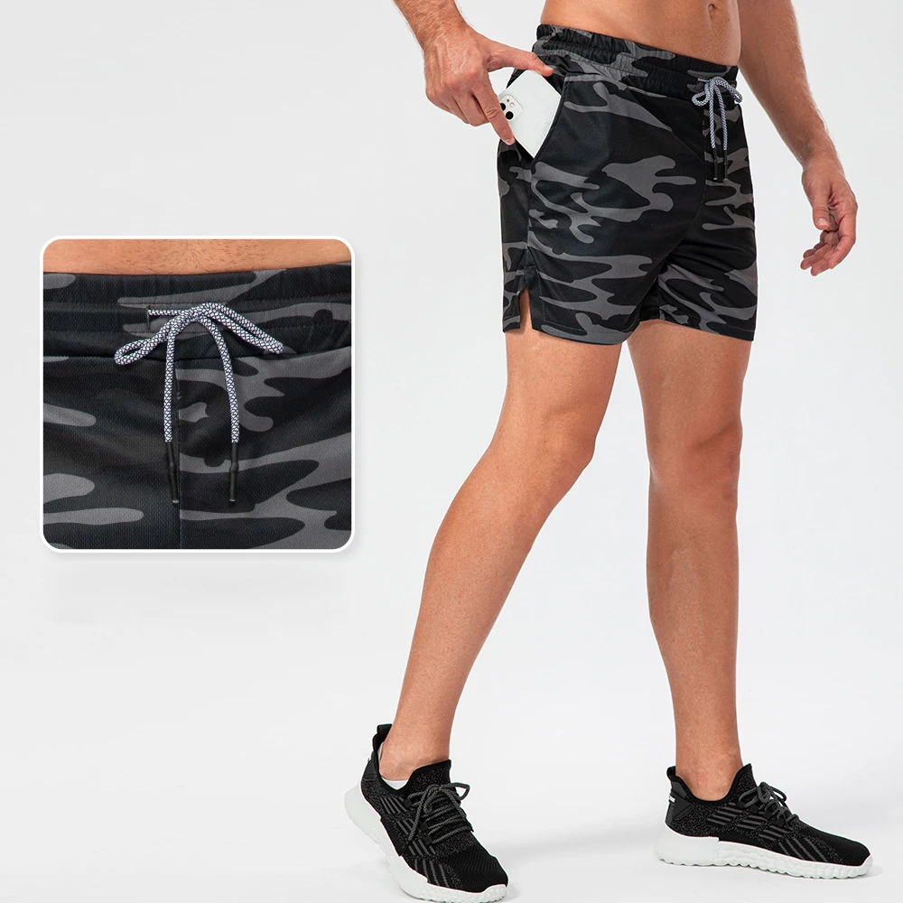 Man Quick Drying Breathable Sportswear Solid Color Camouflage Towel Buckle Loose Running Activewear Men's Shorts762_voghion.com