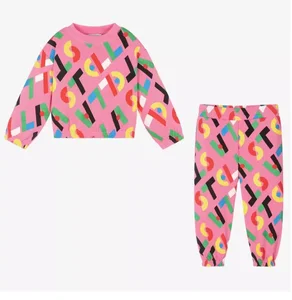 Customized Children Printed Suit Long Sleeve Sweatshirt Suit 2 Pcs Set for 2-14T Girls