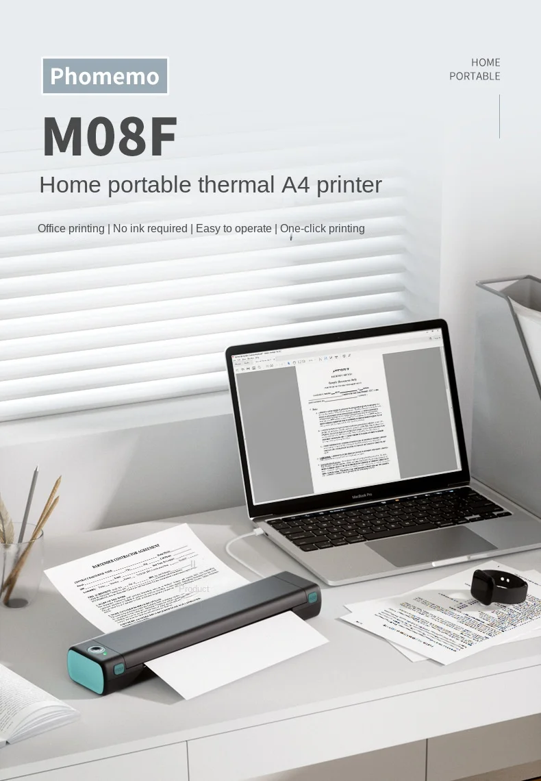 Thermal Printer Phomemo M08f A4 Mini Pocket Portable Inkless Thermal Printer Bluetooth Portatil 6296