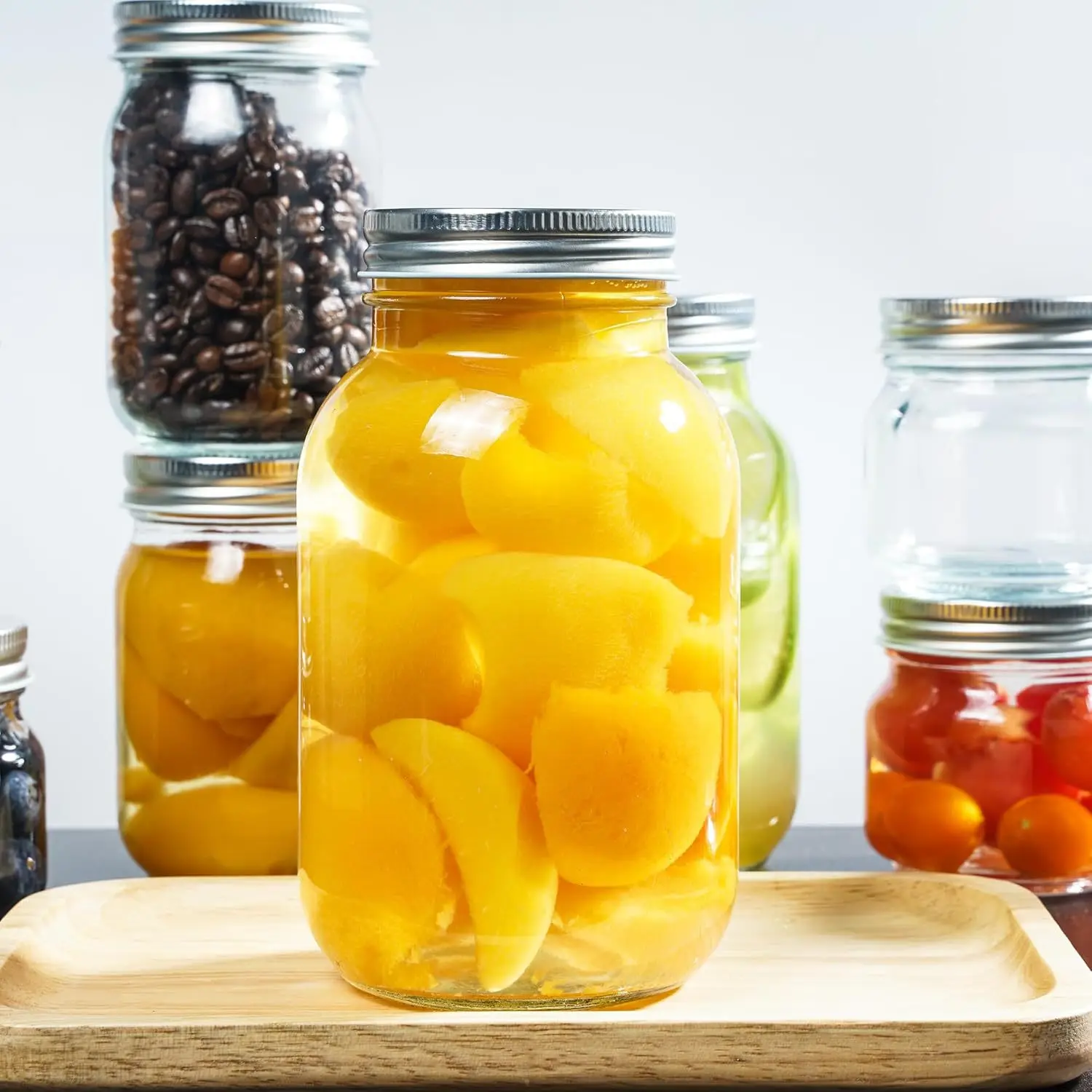 Large 1000ml Transparent Glass Food Storage Bottle High Temperature Resistant Restortable Mason Can Plastic Cap Candy Storage