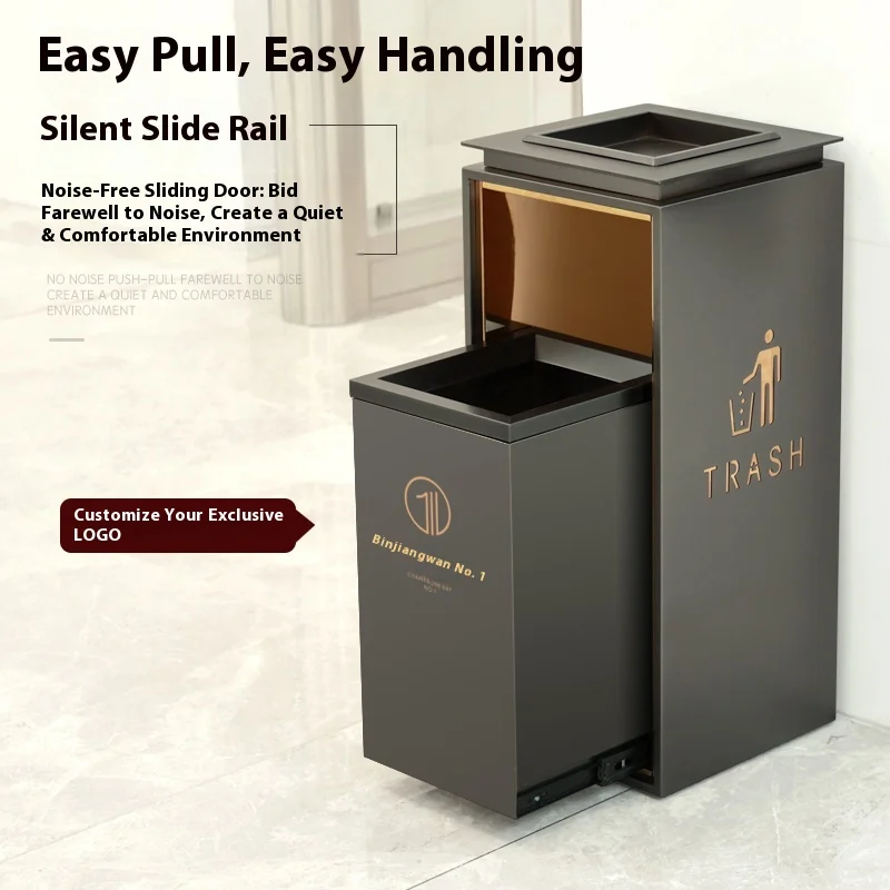 Commercial Stainless Steel Lobby Trash Can Without Lid for Hotel Shopping Mall Office Sales Elevator Entrance Corridor