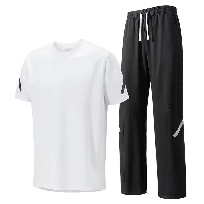 Men's Ice-Sense Cooling and Breathable Sportswear 2-Piece Set: Quick-drying, Anti-pilling Sports Suit with Short-Sleeve T-Shirt and Casual Pants
