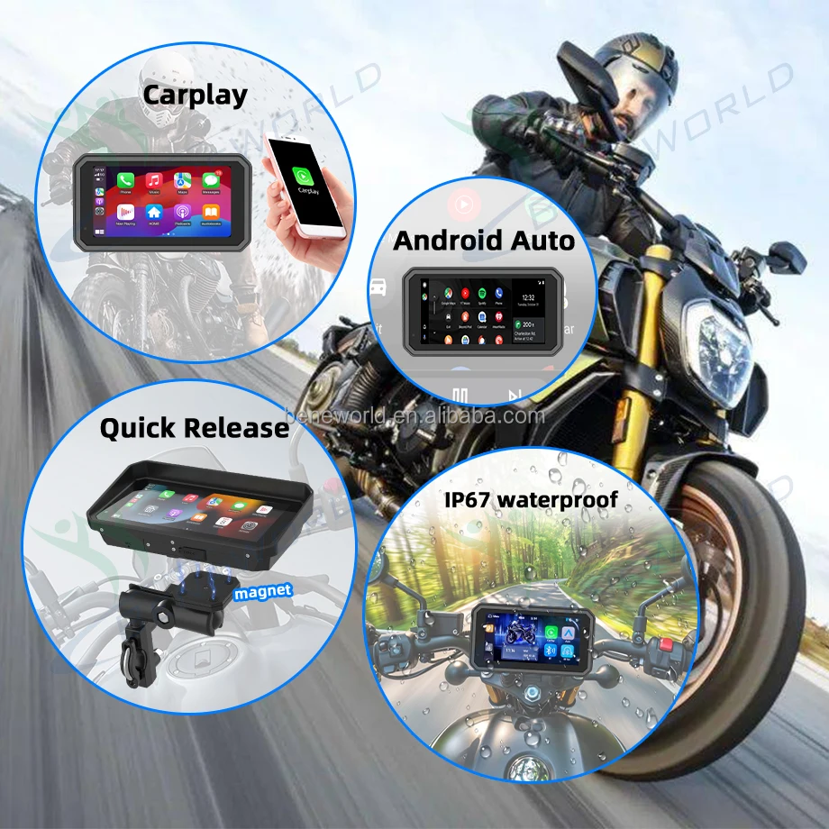 Touch Motorcycle Instrument Wireless Motorcycle Potable Carplay Android Auto Touch Screen IP67 ...
