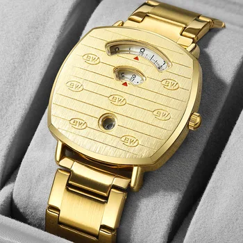 BESTWIN men's niche simple style watch Fashion trend calendar steel belt quartz watch men's watch