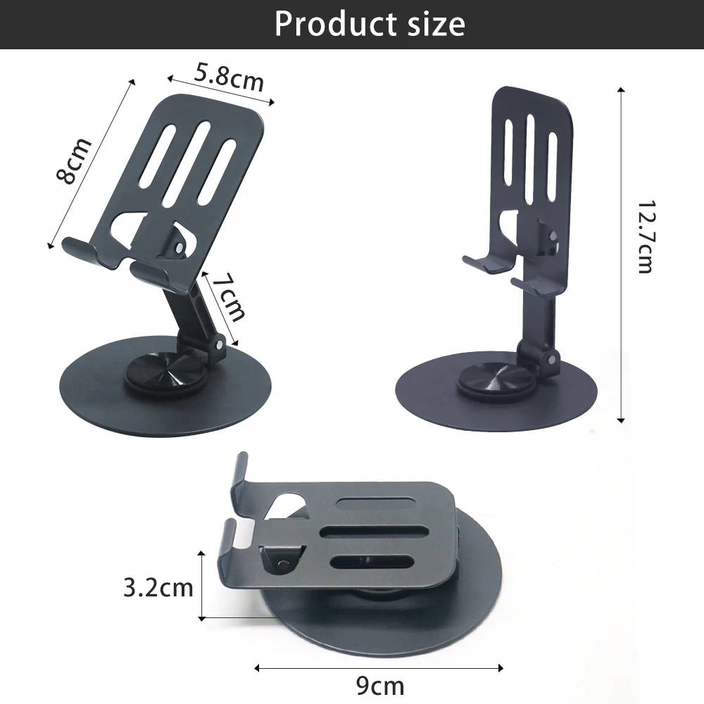 Portable Metal Fully Foldable Angle Adjustable Desk 360 Rotation Cell Phone Stand Holder for All Phones