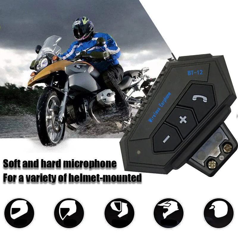 Waterproof Bluetooth Headset BT12 for Motorcycle Helmet with Microphone Support Music Control