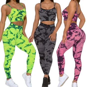 Wholesale Design Fitness Yoga Apparel Ladies High Waist Seamless Leggings Sports Bra Custom Gym Workout Tie Dye Women Yoga Set