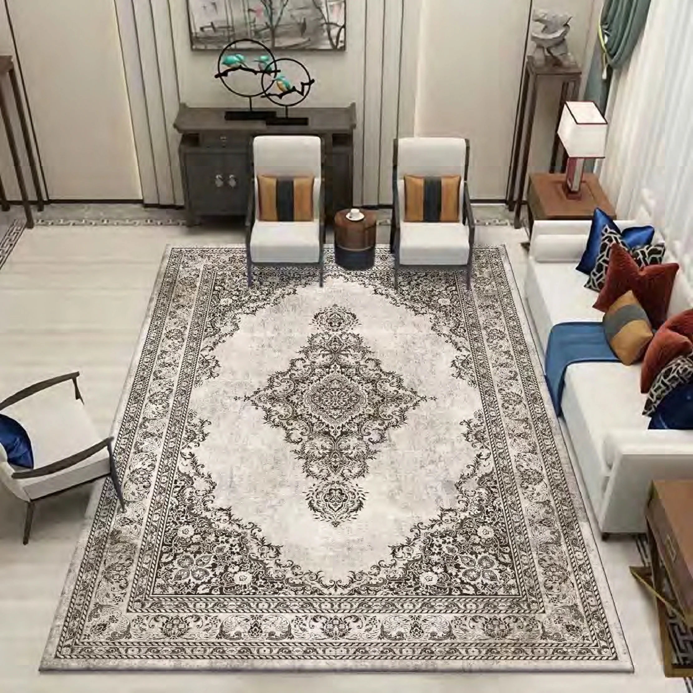 3D Print Golden Diamond Velvet Persian Carpet - Soft & Stylish