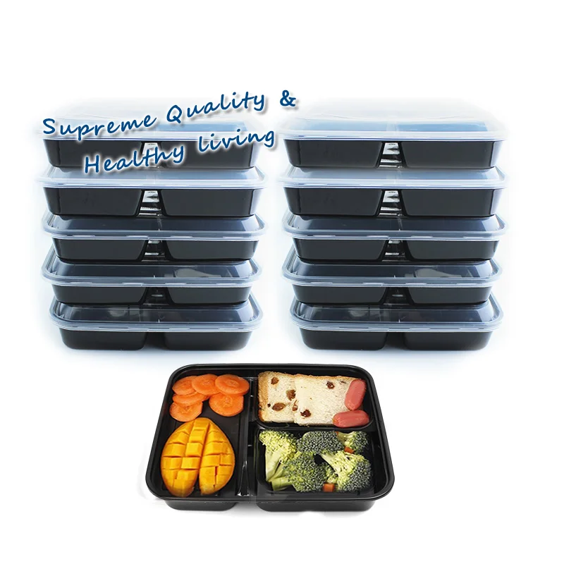 Reusable Fast Food Container American Disposable Microwaveable Lunch Box With 3 Compartment