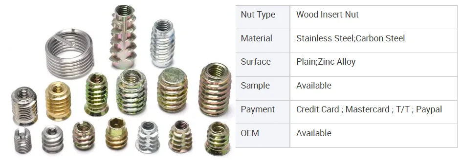 M4 Furniture Knurled Thread Stainless Insert Nut Wood Insert Nut And Bolts With Flat Head Zinc Plated supplier